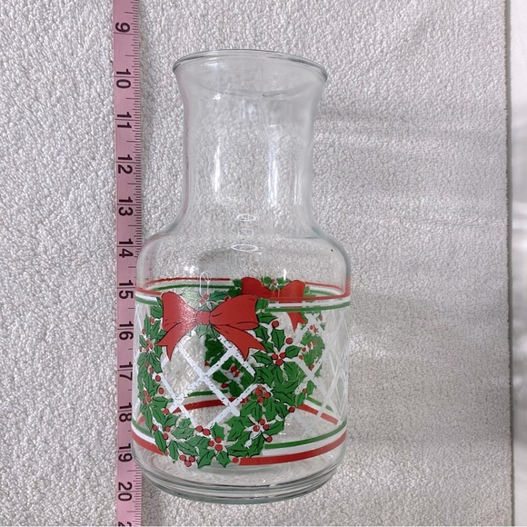 Vintage Festive Christmas Carafe Glass Juice Jar Pitcher - Picture 2 of 11